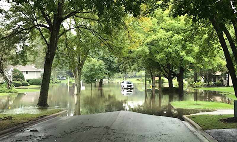 Flooding on Dartmouth Road in Flossmoor looking toward the dead end following storms Friday night. (Provided photo)
