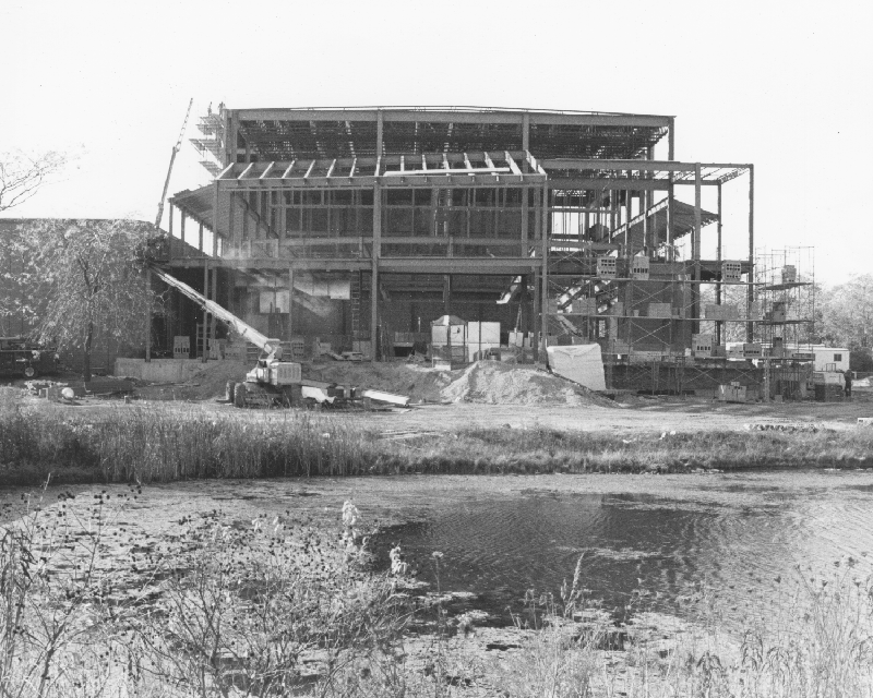 The main campus building under construction in 1972.