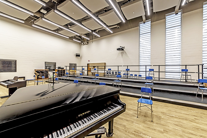 The choir room in the new Fire Arts Center at Homewood-Flossmoor High School has plenty of room to accommodate large groups and small ensembles. Special acoustics were designed for the space. (Provided photo)