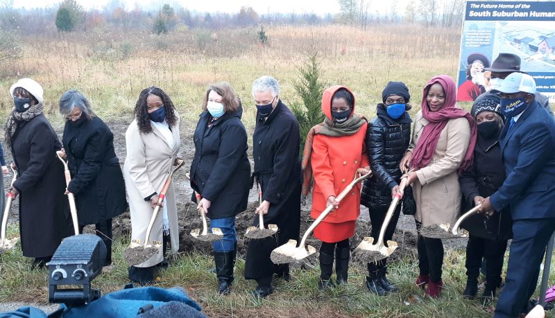 Local officials, including Cook County Board President Toni Preckwinkle and Cook County Commissioner Donna Miller, attended a groundbreaking ceremony for a new South Suburban Humane Society Facility in Matteson on Oct. 27, 2020. (David P. Funk/H-F Chronicle)